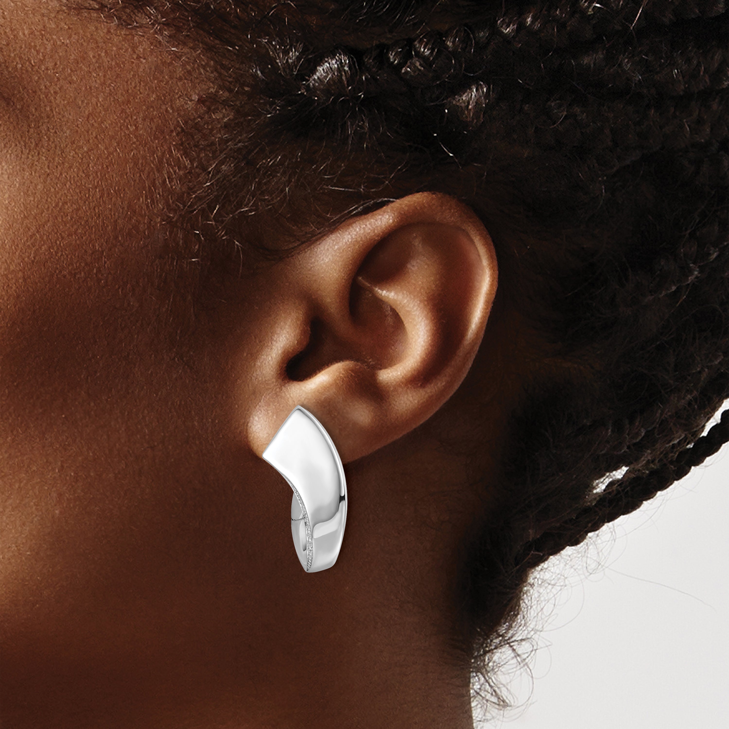 Sterling Silver Rhodium-plated Polished Fancy CZ Hoop Earrings