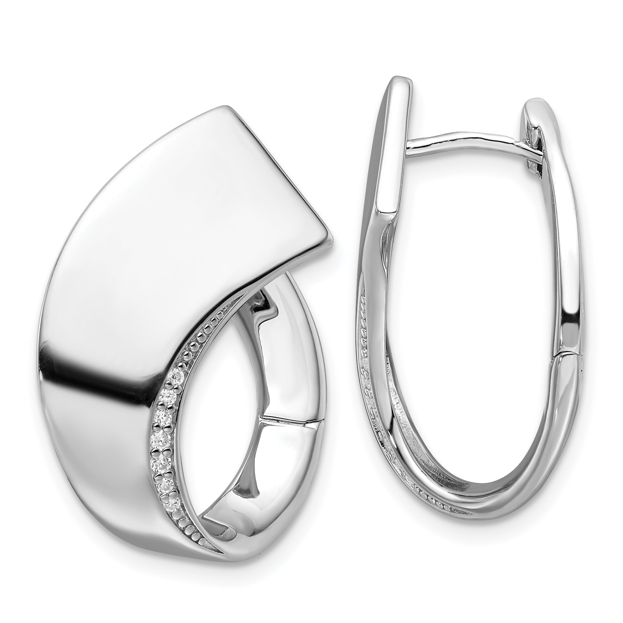 Sterling Silver Rhodium-plated Polished Fancy CZ Hoop Earrings Main image