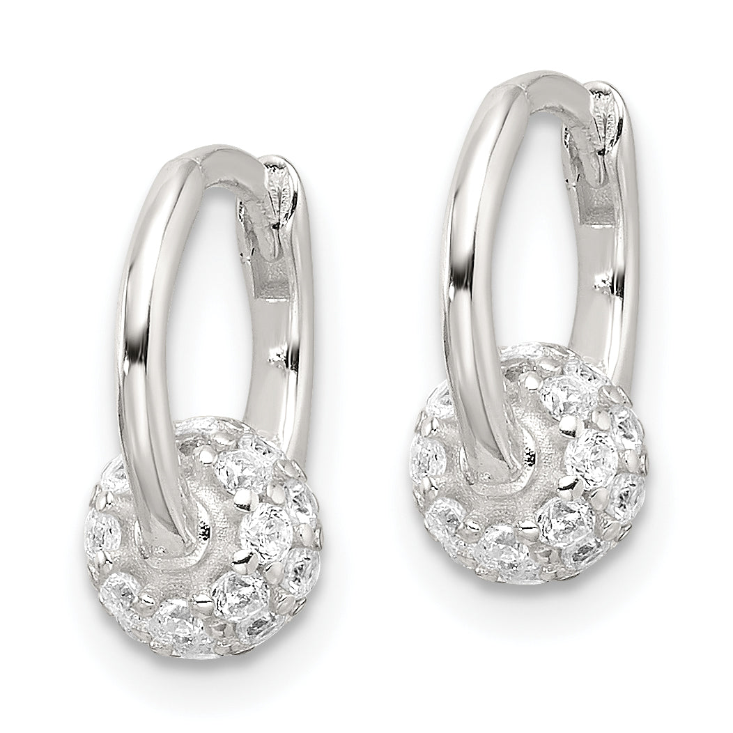Sterling Silver E-Coating CZ Ball Hinged Hoop Earrings