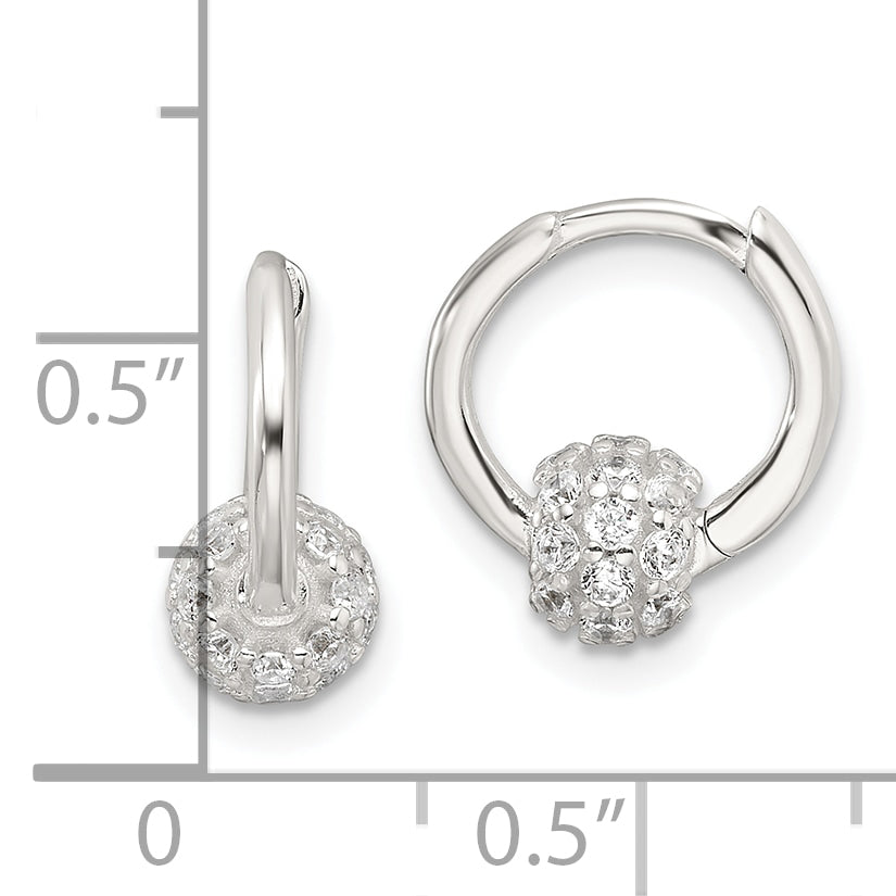 Sterling Silver E-Coating CZ Ball Hinged Hoop Earrings