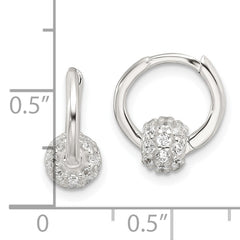 Sterling Silver E-Coating CZ Ball Hinged Hoop Earrings