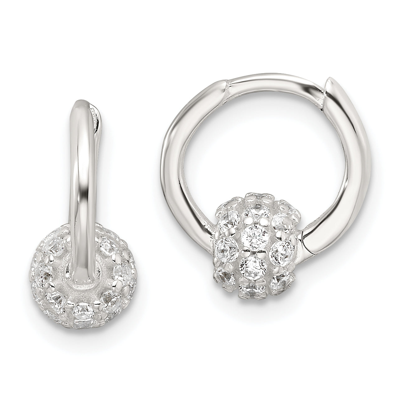Sterling Silver E-Coating CZ Ball Hinged Hoop Earrings