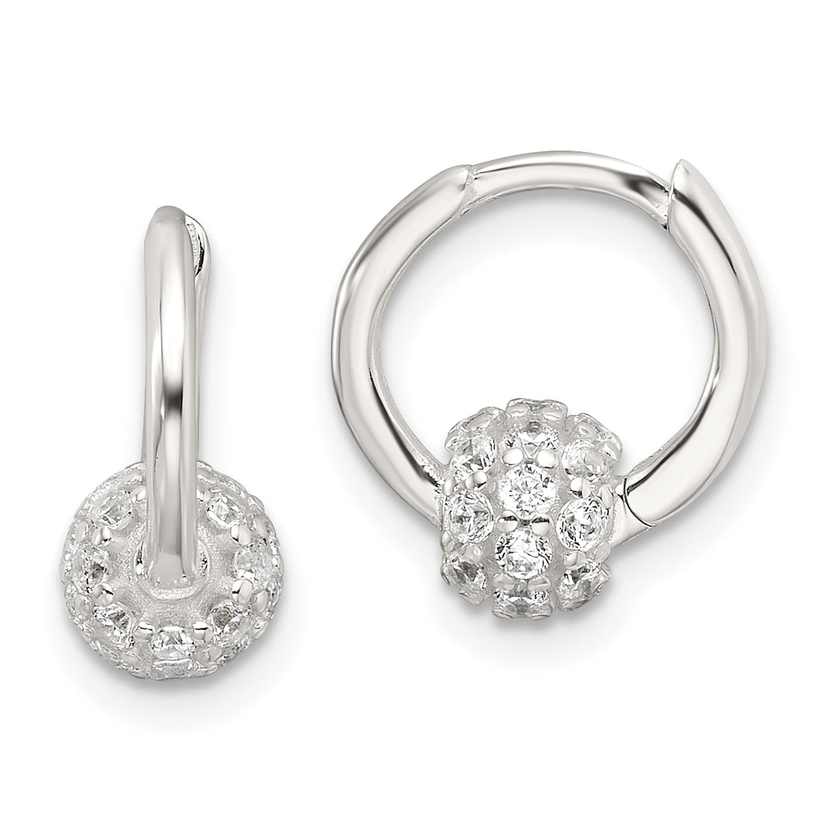 Sterling Silver E-Coating CZ Ball Hinged Hoop Earrings