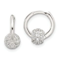 Sterling Silver E-Coating CZ Ball Hinged Hoop Earrings