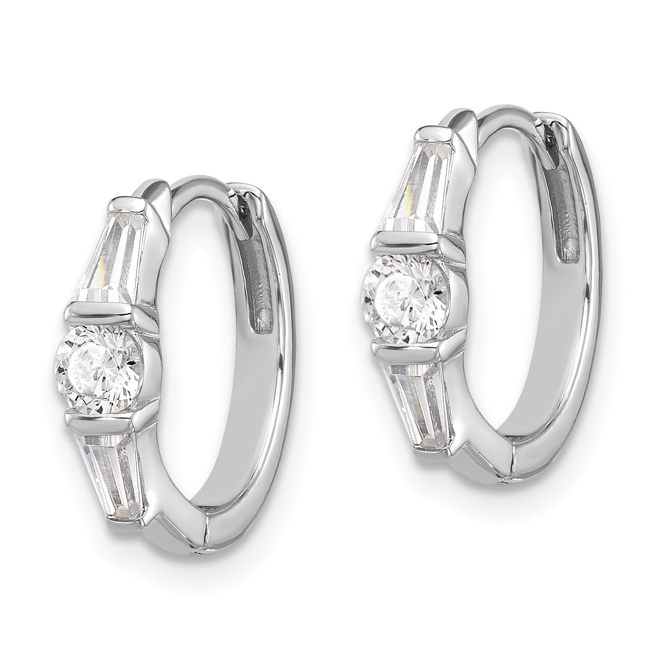 Sterling Silver Rhodium-plated CZ Hinged Hoop Earrings Secondary image