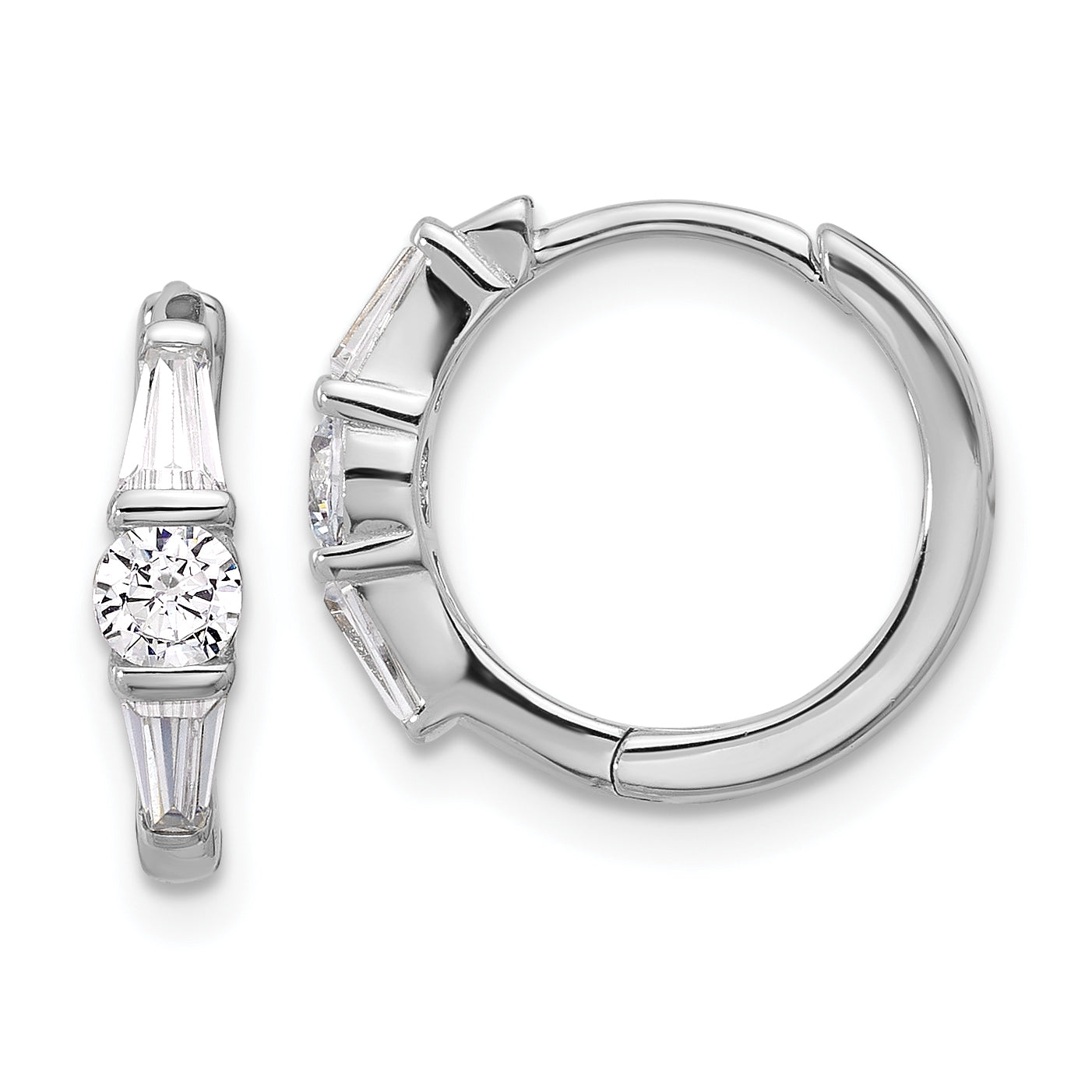 Sterling Silver Rhodium-plated CZ Hinged Hoop Earrings Main image