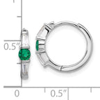 Sterling Silver Rhodium-plated Green/White CZ Hinged Hoop Earrings