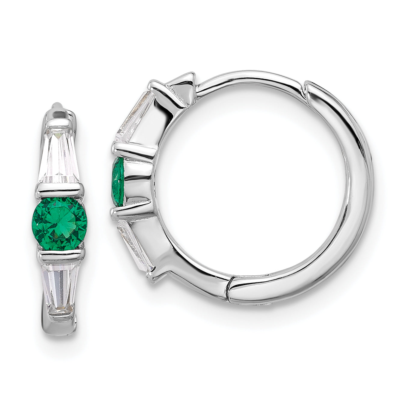 Sterling Silver Rhodium-plated Green/White CZ Hinged Hoop Earrings Main image