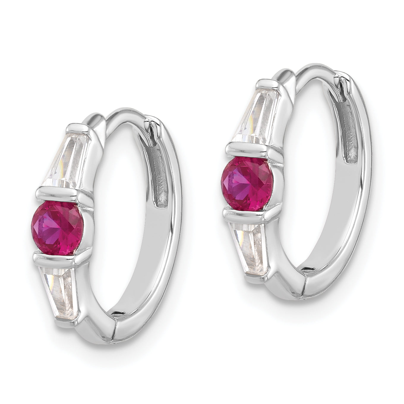 Sterling Silver Rhodium-plated Red/White CZ Hinged Hoop Earrings Secondary image