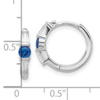 Sterling Silver Rhodium-plated Blue Spinel and CZ Hinged Hoop Earrings