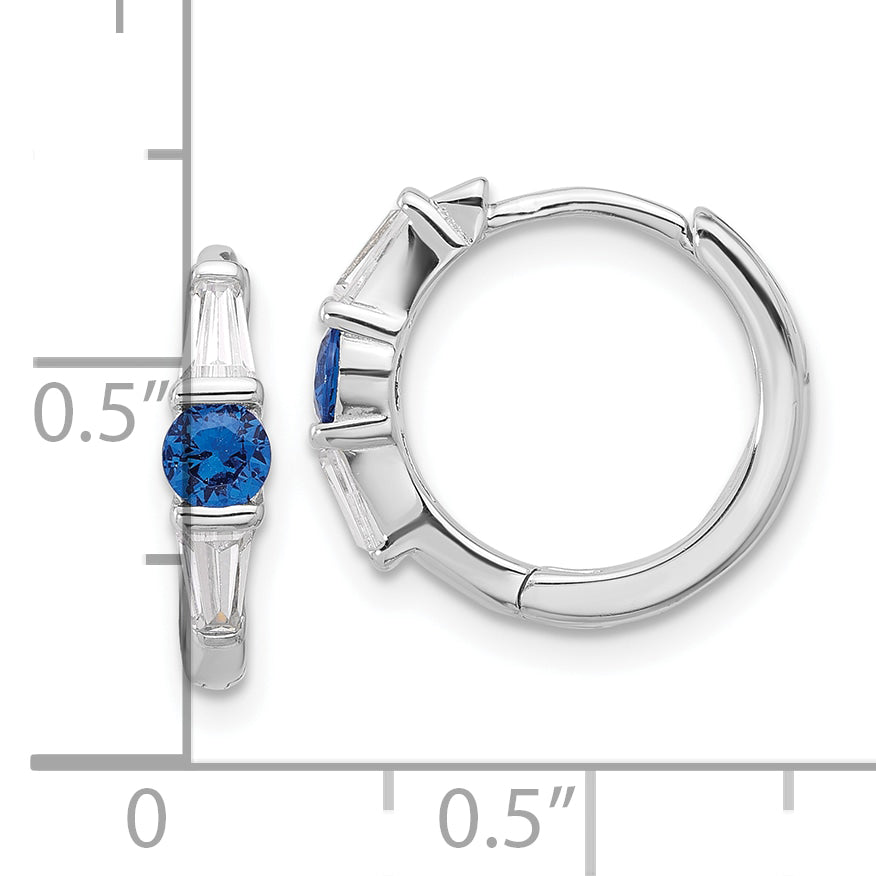 Sterling Silver Rhodium-plated Blue Spinel and CZ Hinged Hoop Earrings