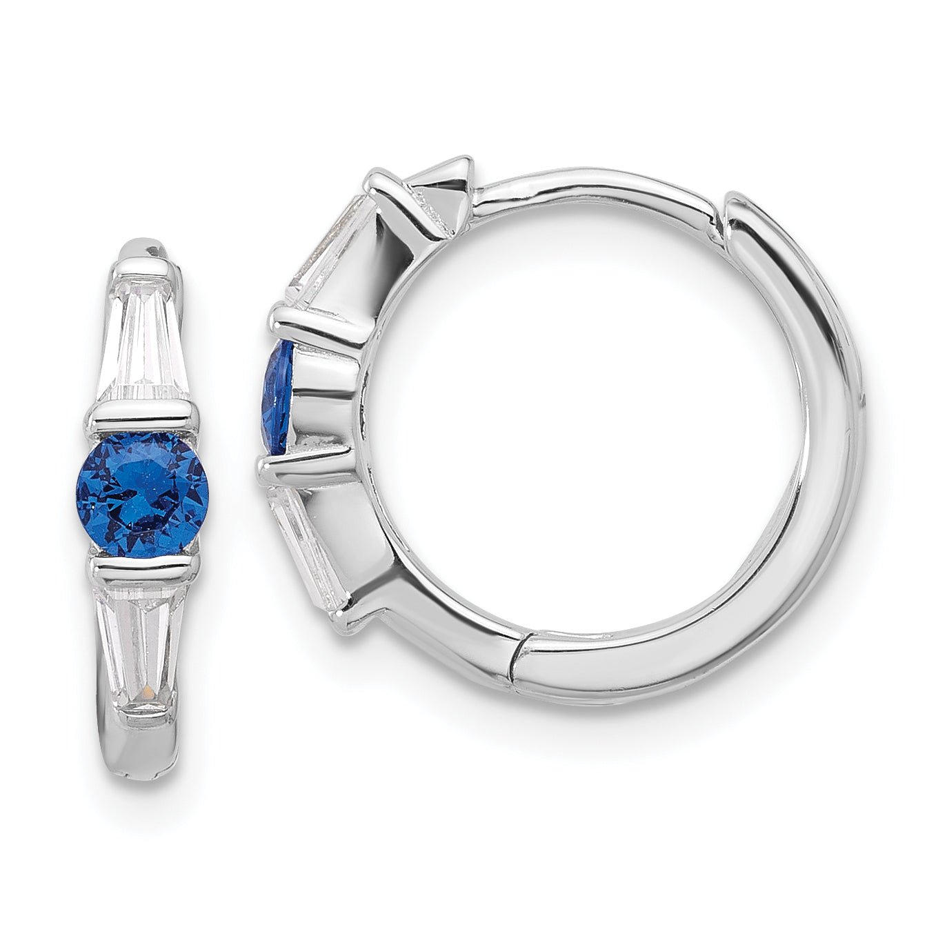 Sterling Silver Rhodium-plated Blue Spinel and CZ Hinged Hoop Earrings Main image