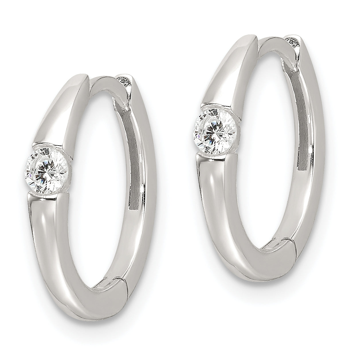 Sterling Silver E-Coating CZ Hinged Hoop Earrings