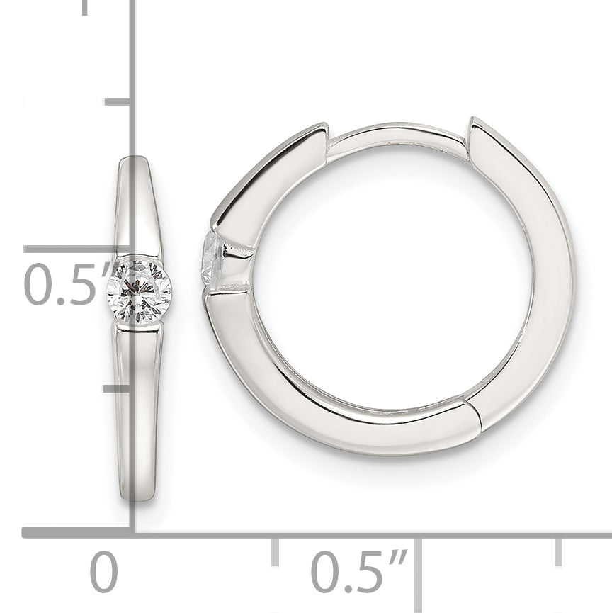 Sterling Silver E-Coating CZ Hinged Hoop Earrings