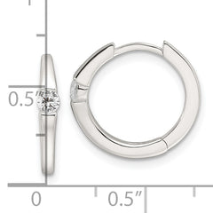 Sterling Silver E-Coating CZ Hinged Hoop Earrings