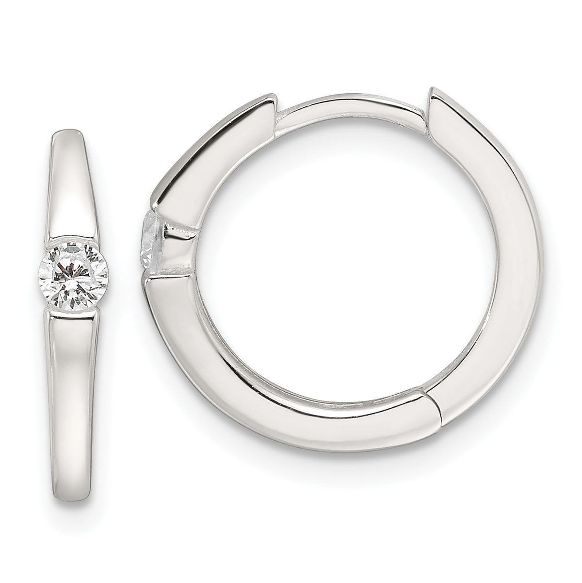 Sterling Silver E-Coating CZ Hinged Hoop Earrings