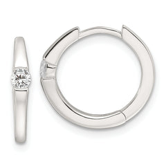 Sterling Silver E-Coating CZ Hinged Hoop Earrings