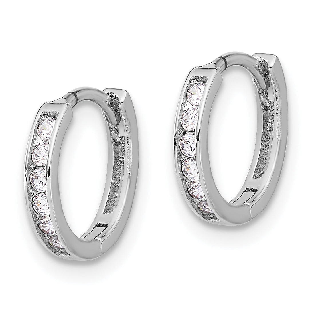 Sterling Silver Rhodium-plated 2mm CZ Hinged Hoop Earrings Secondary image