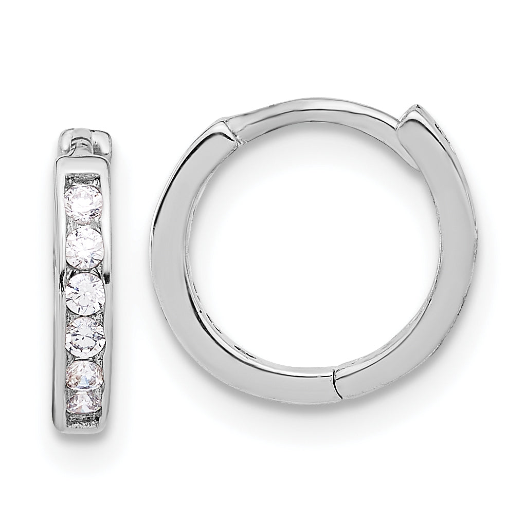 Sterling Silver Rhodium-plated 2mm CZ Hinged Hoop Earrings Main image