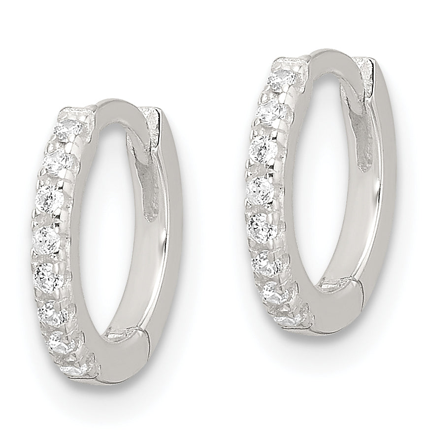Sterling Silver E-Coating Polished CZ Hinged Hoop Earrings