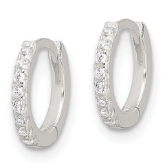 Sterling Silver E-Coating Polished CZ Hinged Hoop Earrings