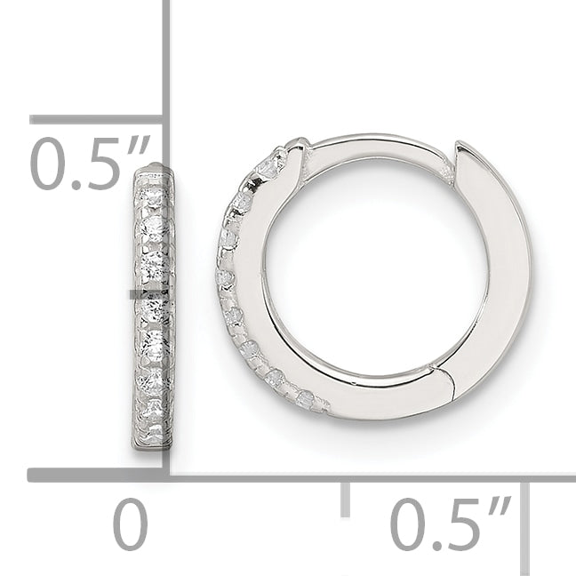 Sterling Silver E-Coating Polished CZ Hinged Hoop Earrings