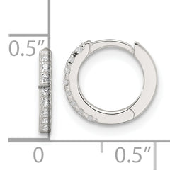 Sterling Silver E-Coating Polished CZ Hinged Hoop Earrings