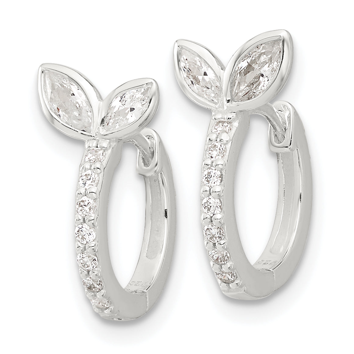 Sterling Silver E-coated CZ Leaf Hinged Hoop Earrings Secondary image
