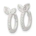 Sterling Silver E-coated CZ Leaf Hinged Hoop Earrings