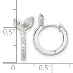 Sterling Silver E-coated CZ Leaf Hinged Hoop Earrings