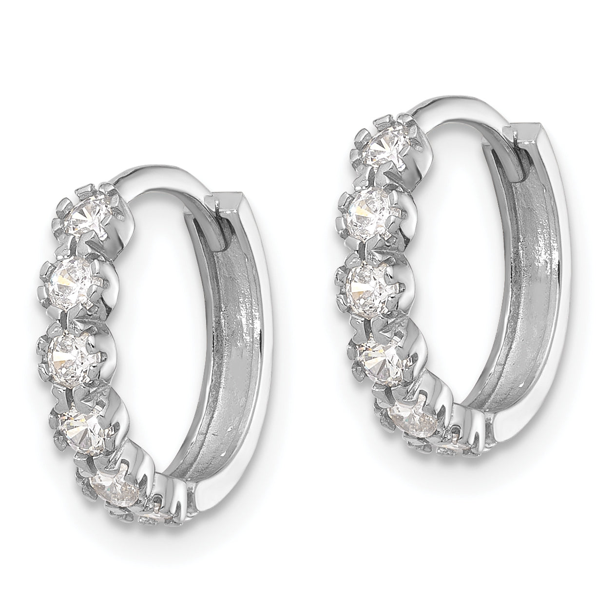 Sterling Silver Rhodium-plated Polished CZ Hinged Huggie Hoop Earrings