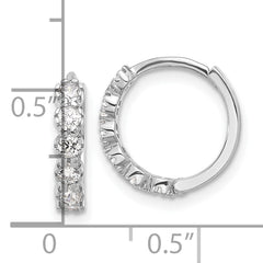 Sterling Silver Rhodium-plated Polished CZ Hinged Huggie Hoop Earrings