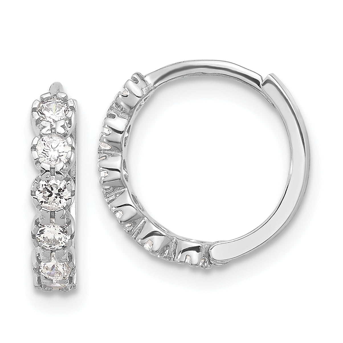 Sterling Silver Rhodium-plated Polished CZ Hinged Huggie Hoop Earrings Main image