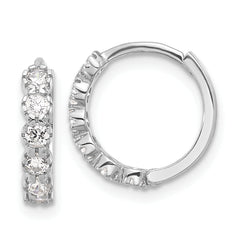 Sterling Silver Rhodium-plated Polished CZ Hinged Huggie Hoop Earrings
