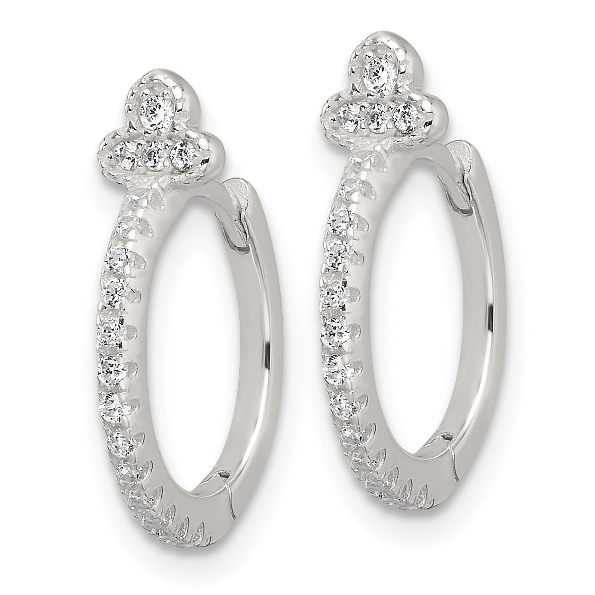 Sterling Silver E-Coating Fancy CZ Hinged Hoop Earrings