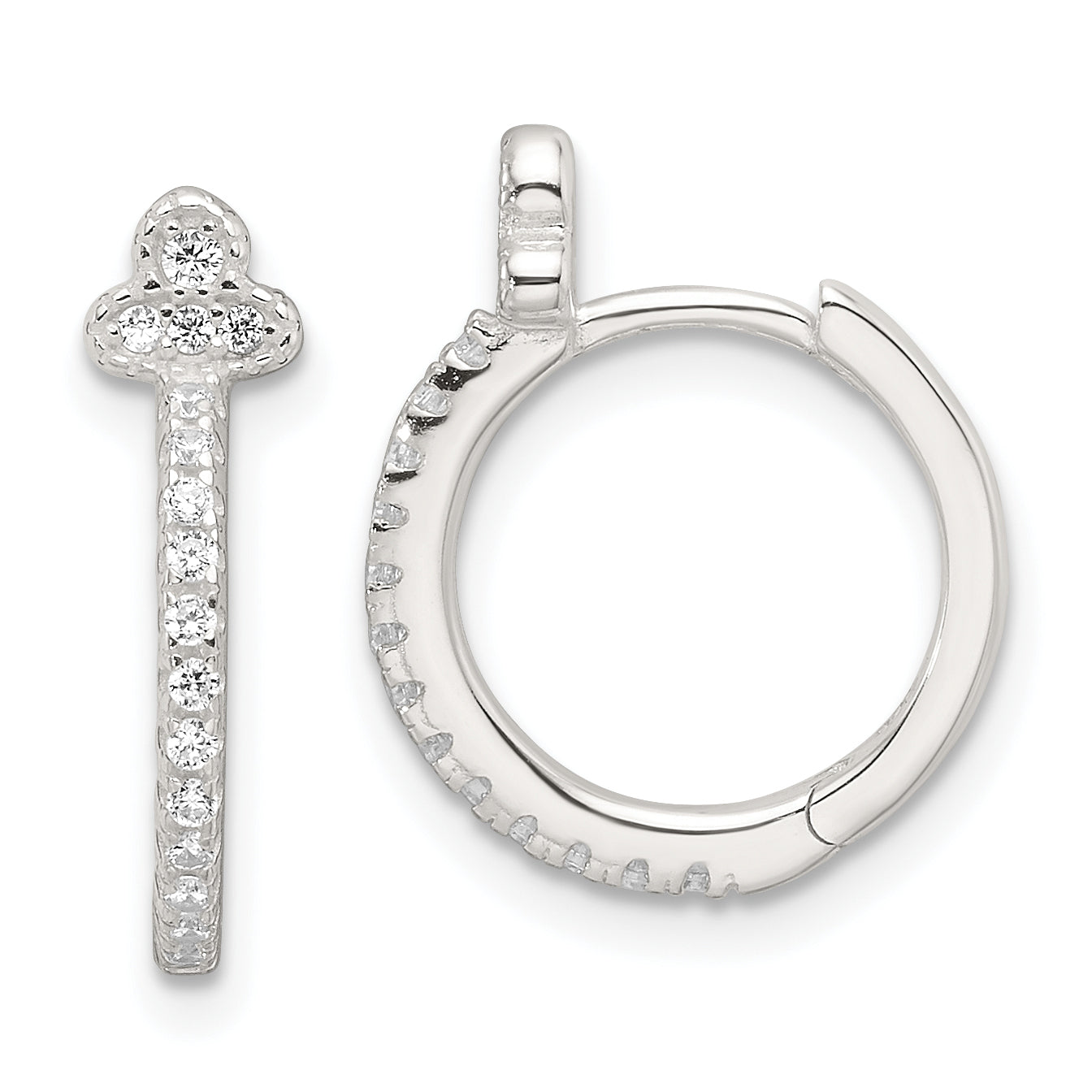 Sterling Silver E-Coating Fancy CZ Hinged Hoop Earrings