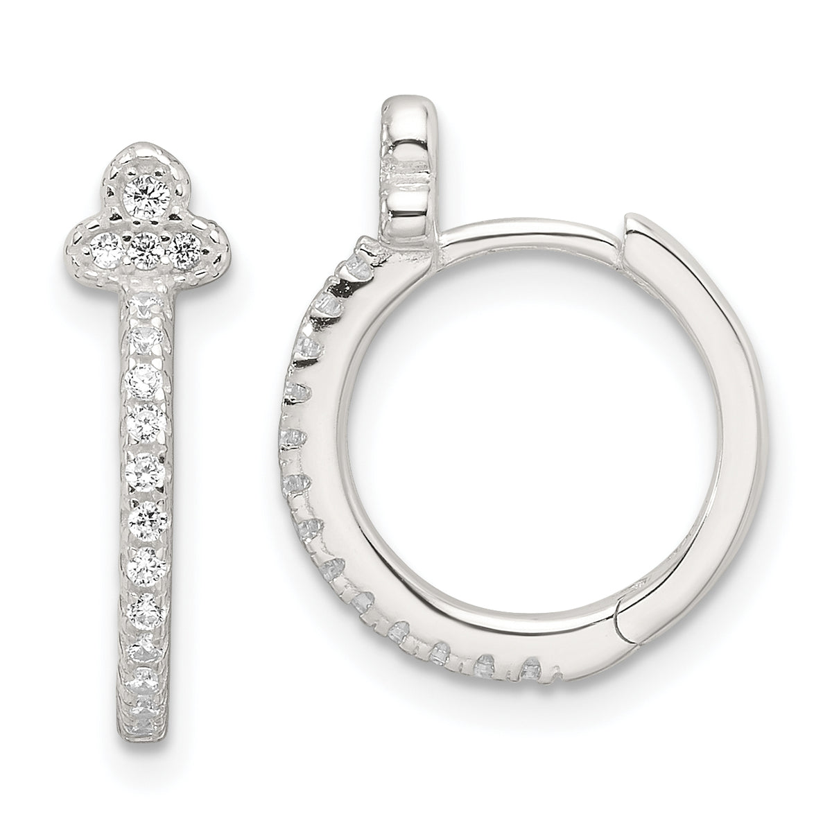 Sterling Silver E-Coating Fancy CZ Hinged Hoop Earrings