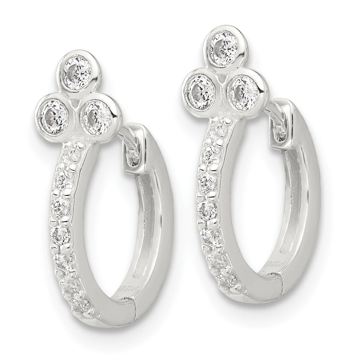 Sterling Silver E-coated CZ Hinged Hoop Earrings