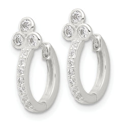 Sterling Silver E-coated CZ Hinged Hoop Earrings