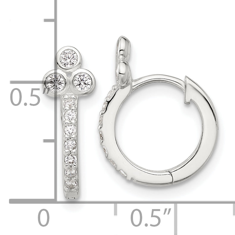 Sterling Silver E-coated CZ Hinged Hoop Earrings