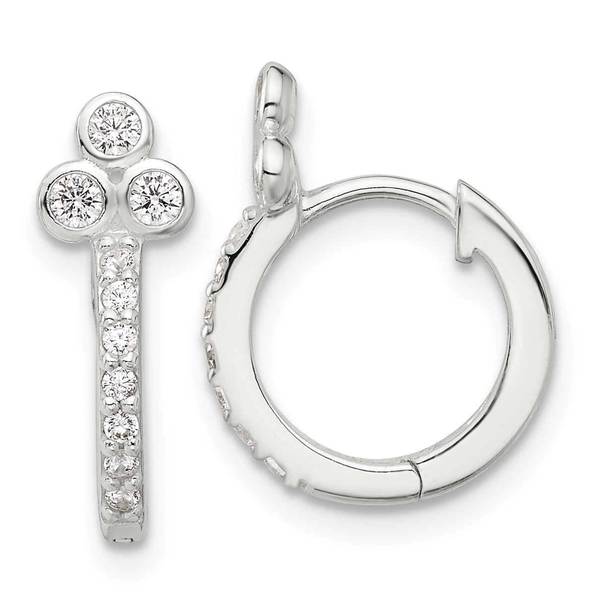Sterling Silver E-coated CZ Hinged Hoop Earrings