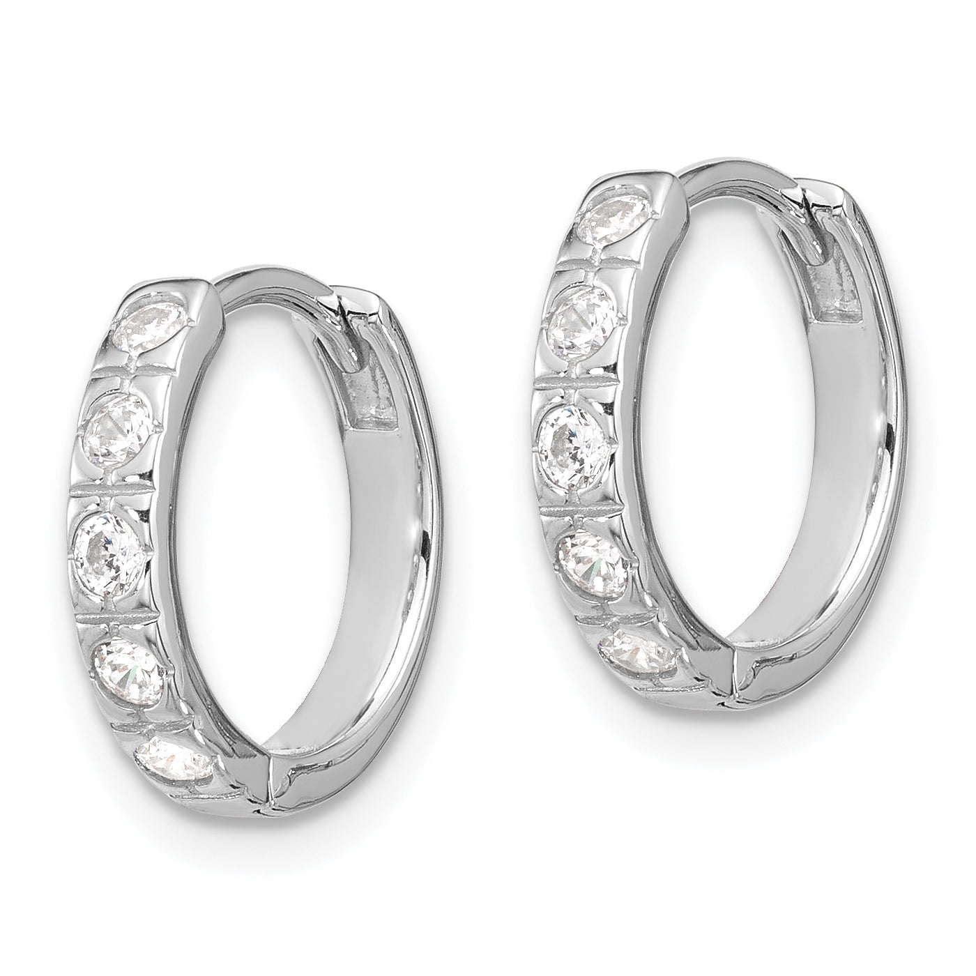 Sterling Silver Rhodium-plated CZ 2.75mm Hinged Hoop Earrings Secondary image