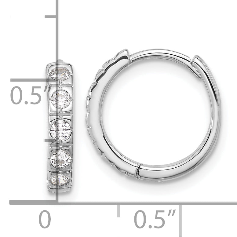 Sterling Silver Rhodium-plated CZ 2.75mm Hinged Hoop Earrings