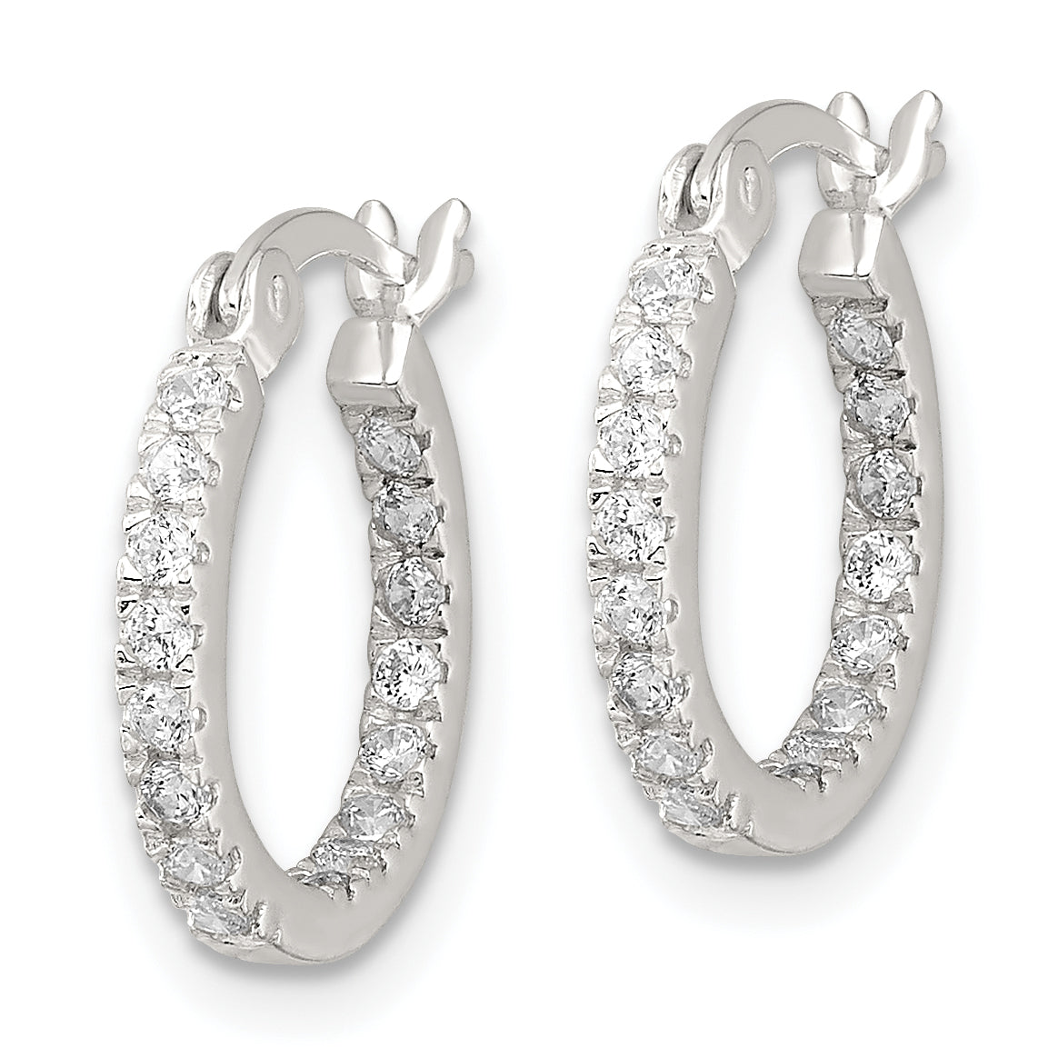 Sterling Silver Polished CZ In/Out Round Hoop Earrings Secondary image