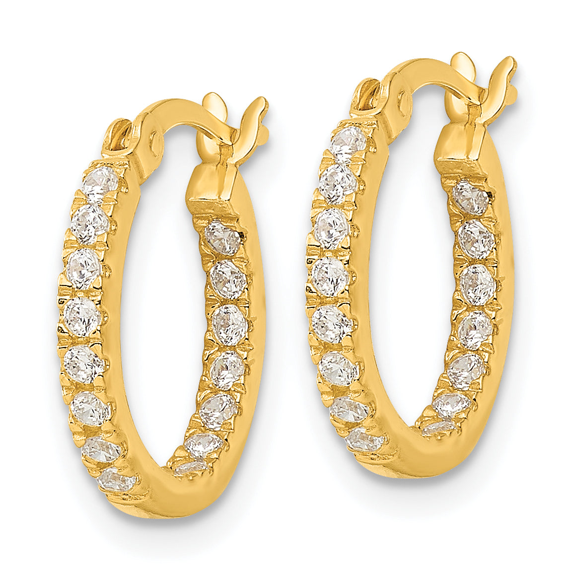Sterling Silver Gold-tone Polished In/Out CZ Round Hoop Earrings Secondary image