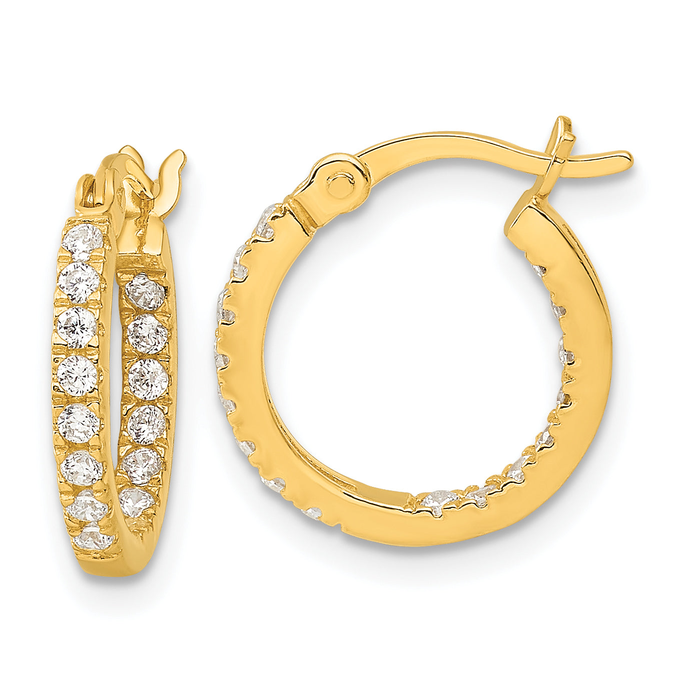 Sterling Silver Gold-tone Polished In/Out CZ Round Hoop Earrings Main image