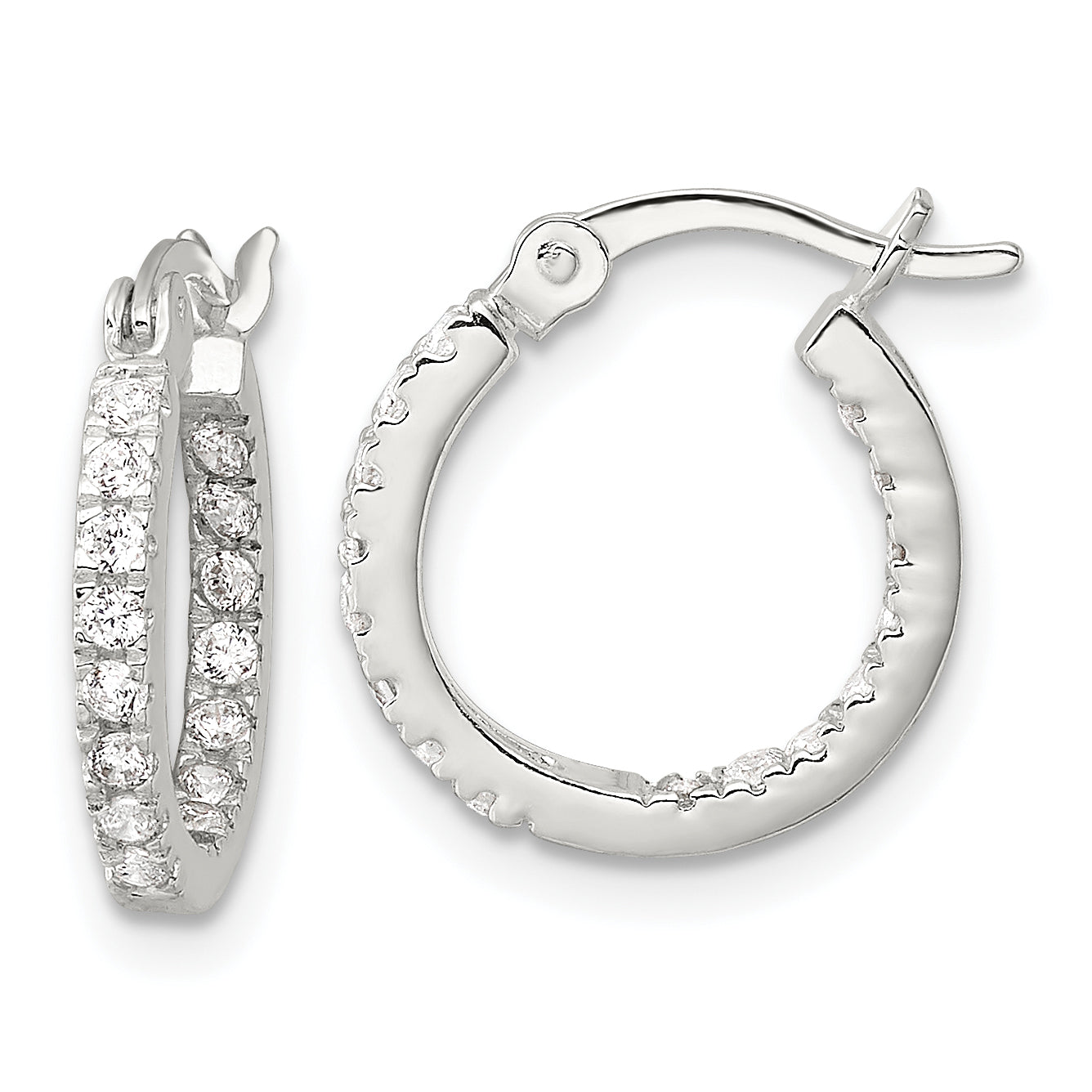 Sterling Silver Polished CZ In/Out Round Hoop Earrings Main image