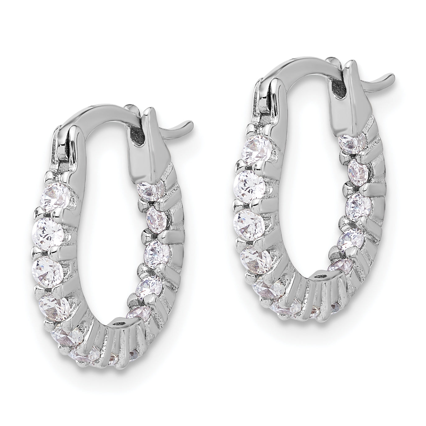 Sterling Silver Rhodium-plated 2mm CZ In/Out Hoop Earrings Secondary image