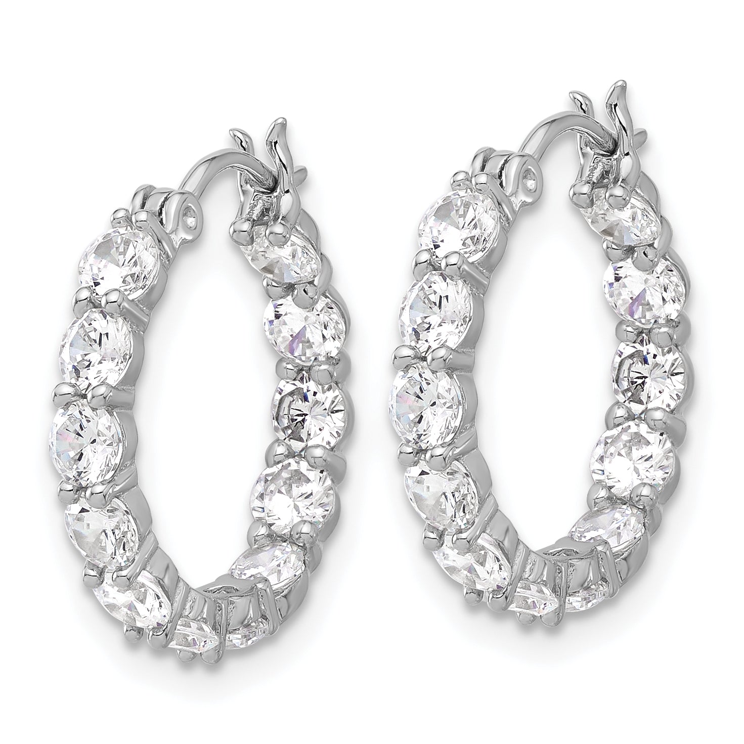 Sterling Silver Rhodium-plated In and Out CZ Hoop Earrings Secondary image