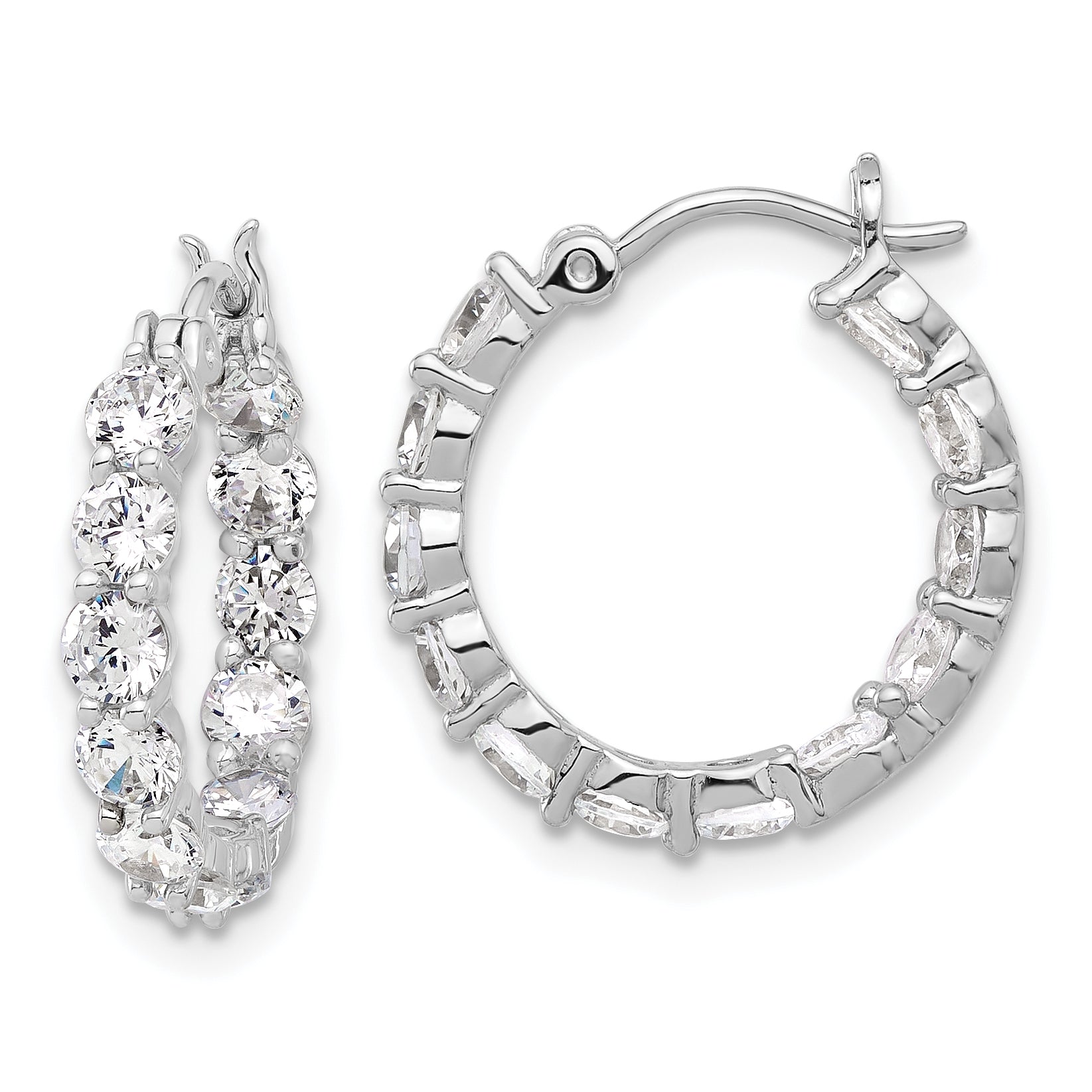Sterling Silver Rhodium-plated In and Out CZ Hoop Earrings Main image